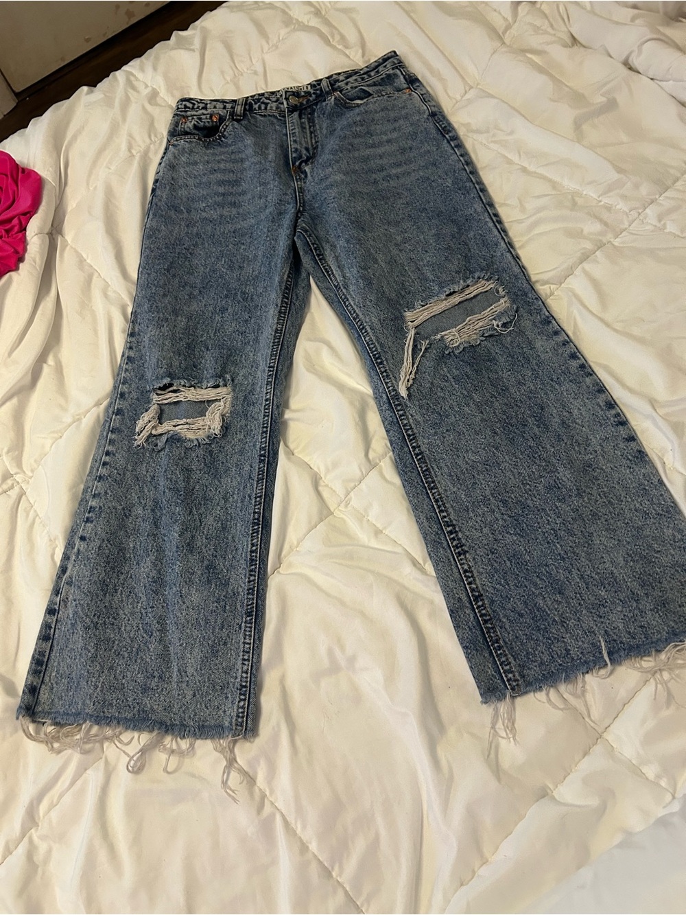 Signature8 Light Blue Distressed Wide-Leg Jeans